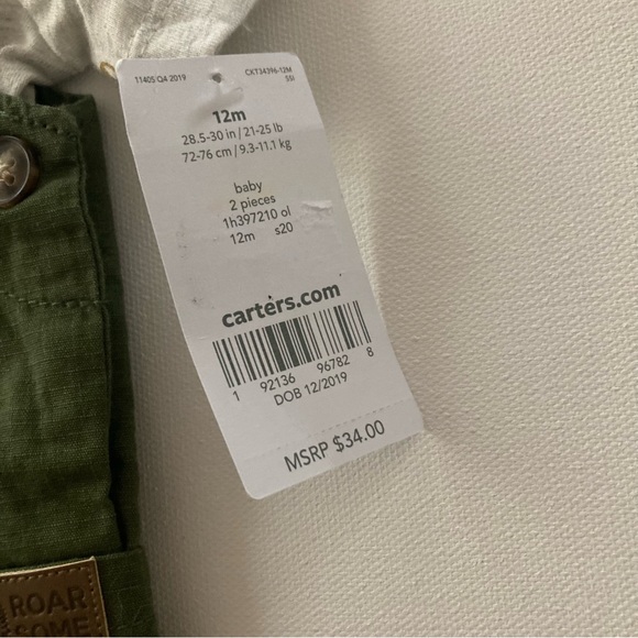 Carter’s 12 Months Baby Boy Tee & Shortalls Set Outfit Safari Animals - Picture 3 of 7